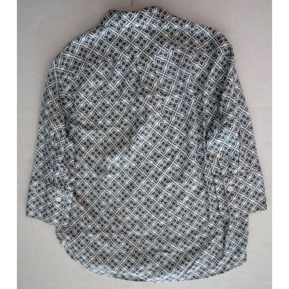 Zara Women Sz XS White/Gray Floral Allover Print Button-Up Long Linen Shirt - Picture 9 of 9